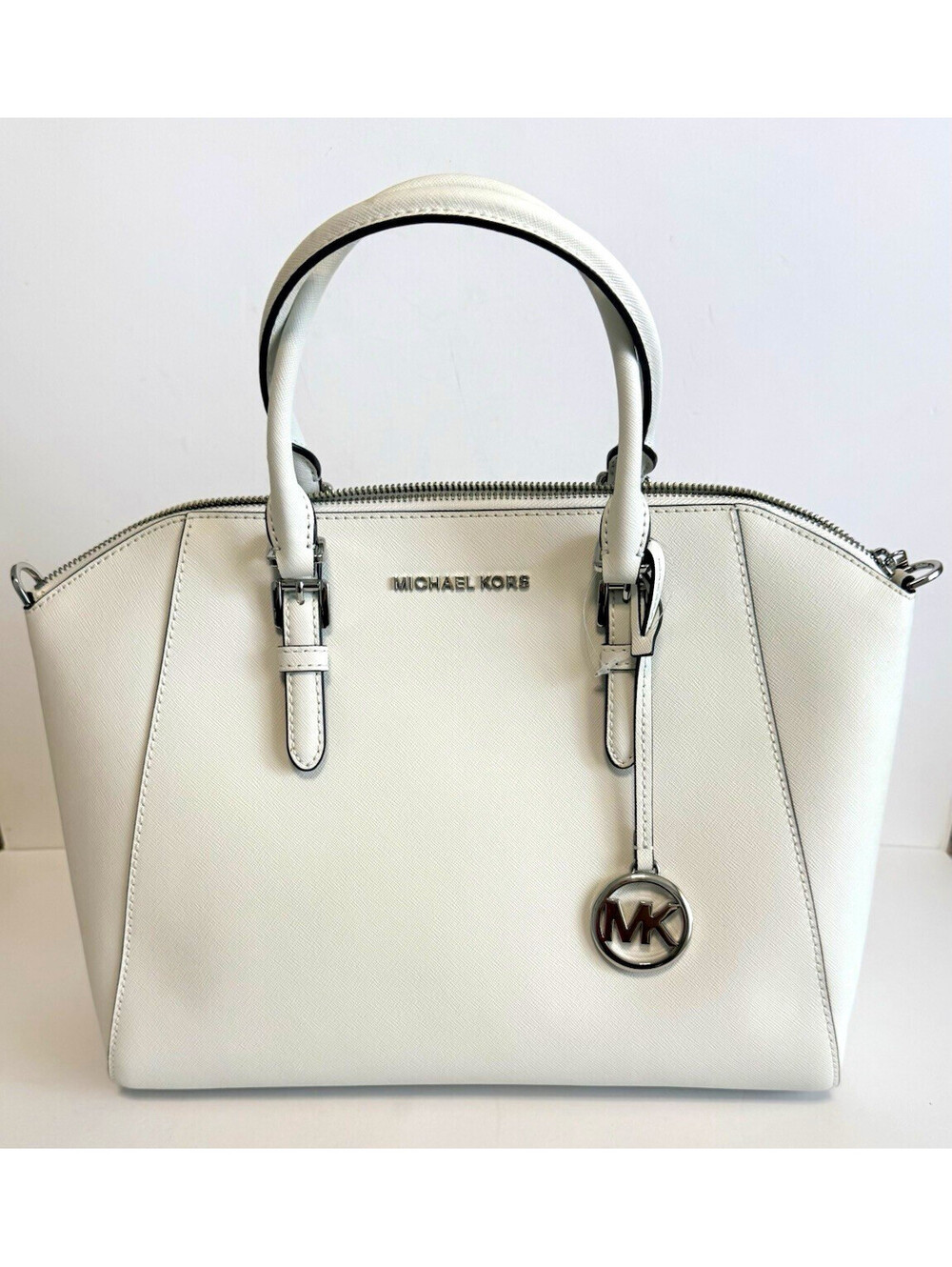 Michael Kors Ciara Large Optic White Saffiano Leather Satchel Bag NWT